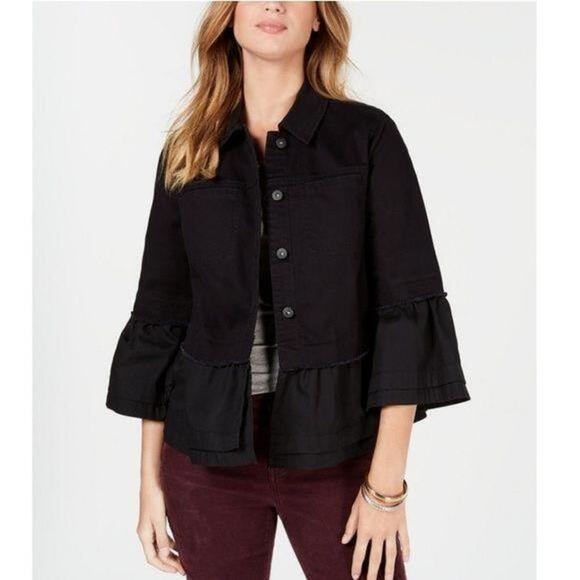Style & Co Ruffled Denim Jacket Black S - Picture 1 of 6